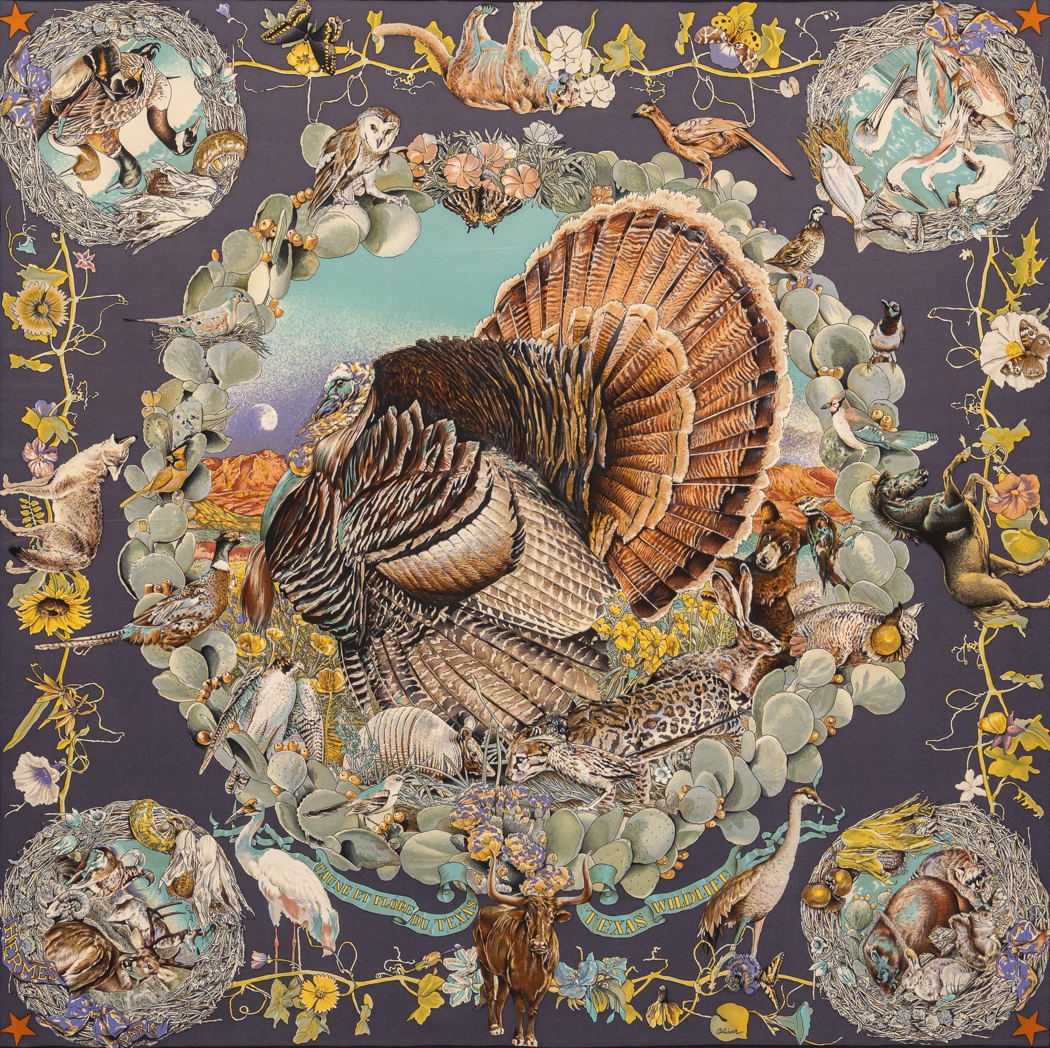 Kermit Oliver / Hermes, Texas Wildlife Silk Scarf | Vogt Auction
