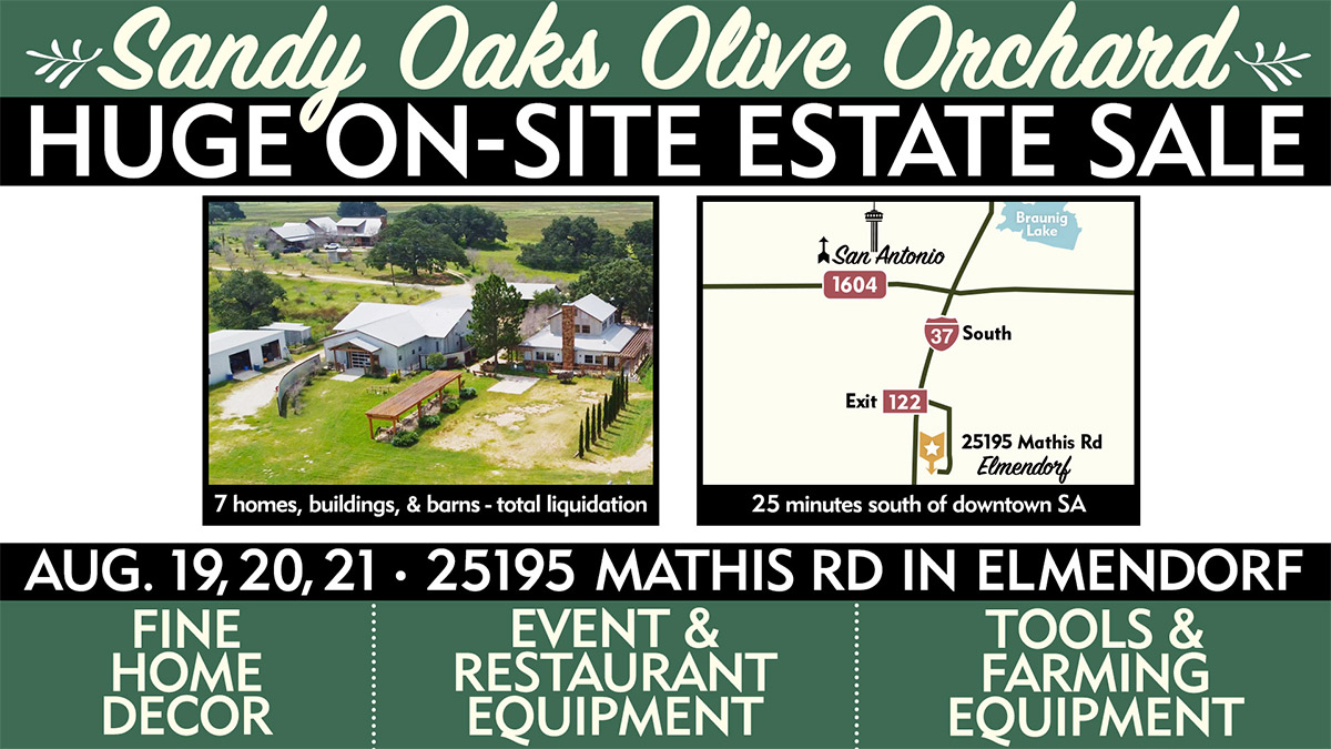 Sandy Oaks Olive Orchard compound estate sale Vogt Auction